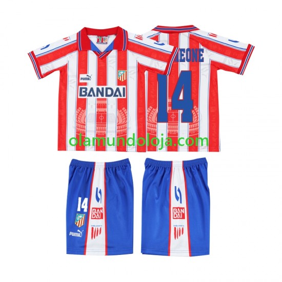 Camisola Atlético Madrid SIMEONE 14 1996 1997 Retro Criança Equipamento Primeiro Manga Curta